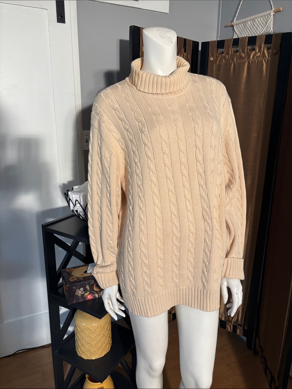 Classic Cable Knit Turtleneck Sweater - Cream